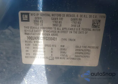 2015 Chevrolet Silverado 1500 1Lt z USA, uszkodzony, nr VIN 3GCUKREC7FG200431